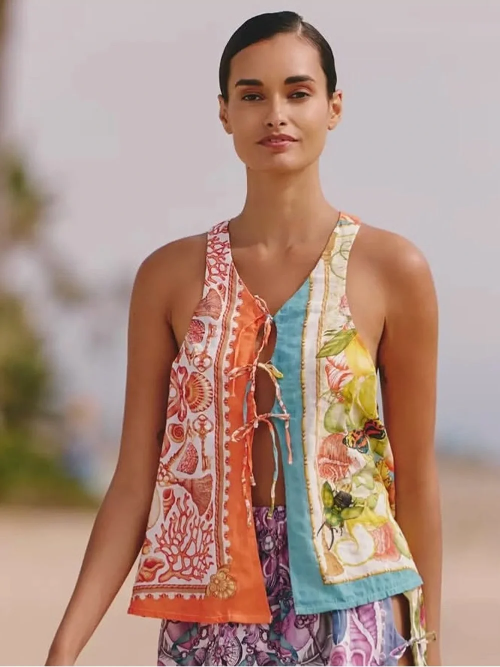 Anthropologie Celandine x Emily Carter Tie-Front Vest – Colorful Botanical Print - Picture 1 of 5
